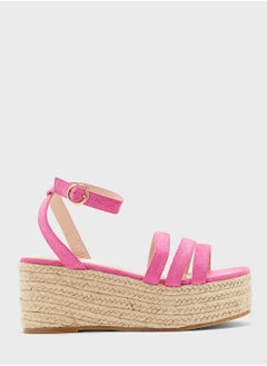 Triple Strap Faux Suede Wedge Sandal