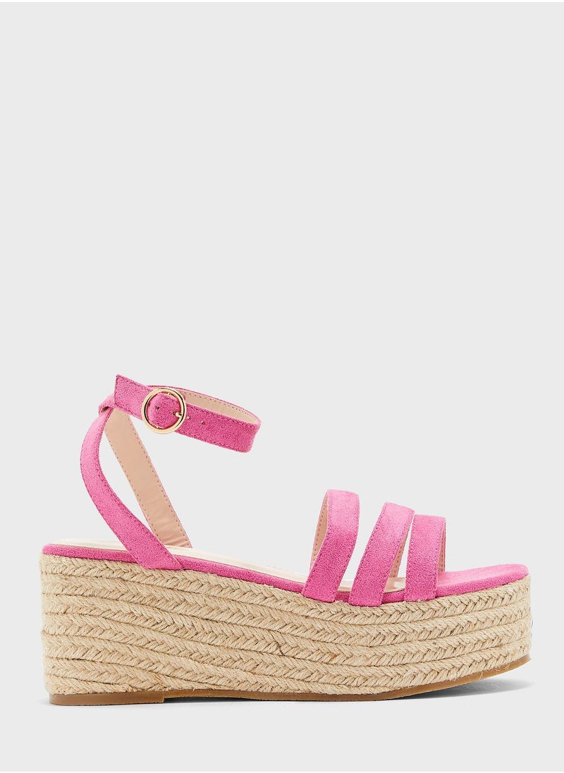 Ginger - Triple Strap Faux Suede Wedge Sandal - Image 1