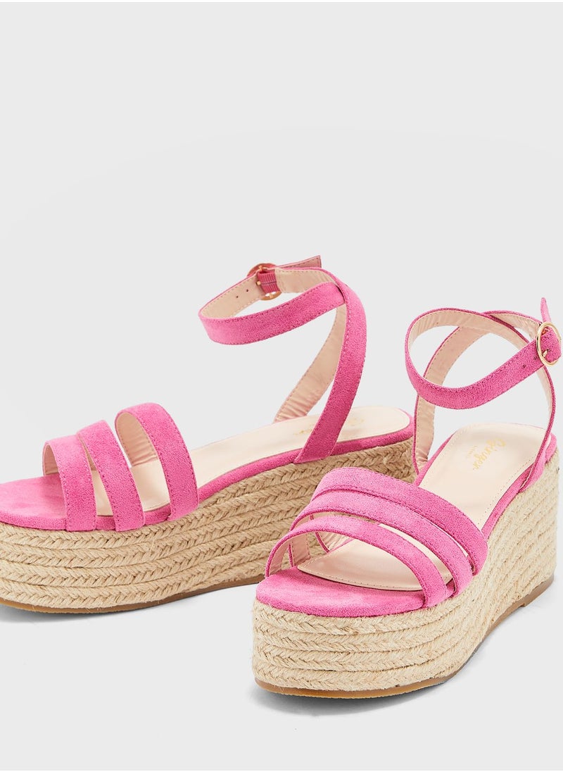 Ginger - Triple Strap Faux Suede Wedge Sandal - Image 1