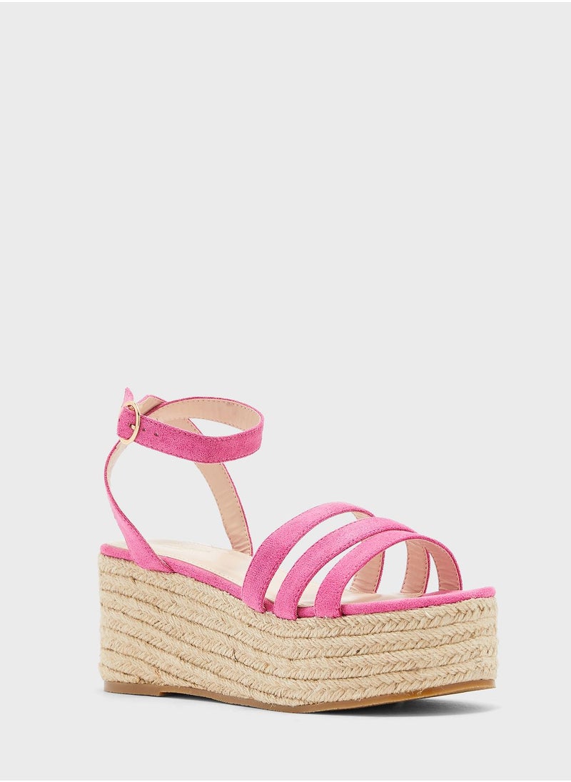 Ginger - Triple Strap Faux Suede Wedge Sandal - Image 1
