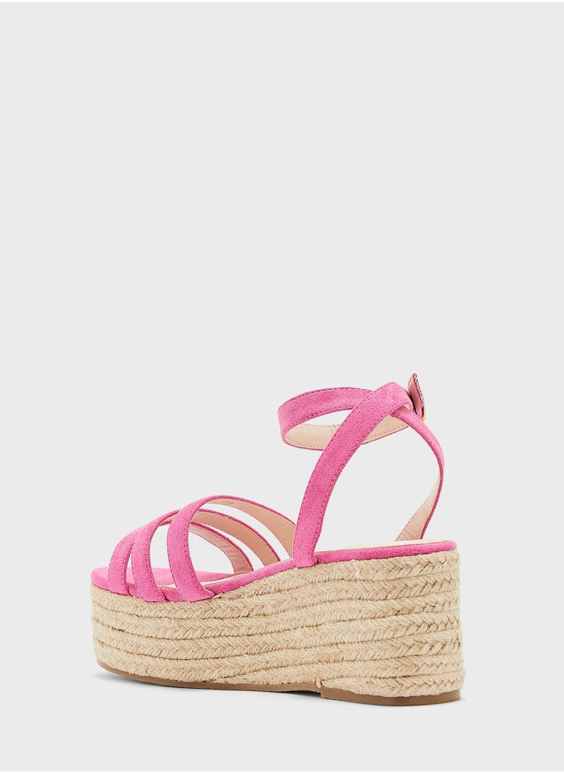 Ginger - Triple Strap Faux Suede Wedge Sandal - Image 1