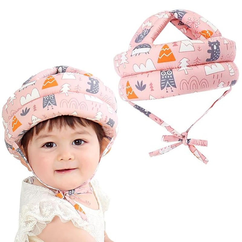 Baby Head Protector Baby Helmet for Crawling Walking, Toddler Helmets for 6-24 Months, No Bumps Anti-Fall Safety Head Adjustable Protective Cap for Learning to Walk, Running, Playing(Pink Forest) - Image 1