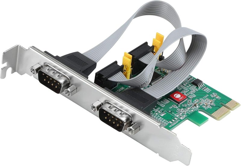 SIIG Dual Serial PCIe Card Adapter, 16650 UART, Baud Rates up to 250Kbps, PCIe 2.0 x1 to 2X RS-232 Male 9-pin DB9, RS-232 5V or 12V Power, ASIX AX99100 Chipset, Dual-Profile Brackets (JJ-E20711-S1) - Image 1