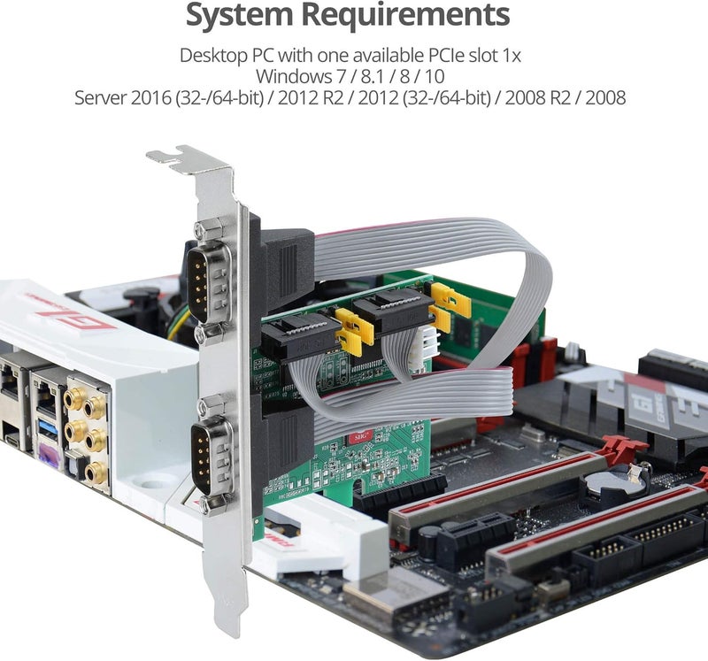 SIIG Dual Serial PCIe Card Adapter, 16650 UART, Baud Rates up to 250Kbps, PCIe 2.0 x1 to 2X RS-232 Male 9-pin DB9, RS-232 5V or 12V Power, ASIX AX99100 Chipset, Dual-Profile Brackets (JJ-E20711-S1) - Image 4