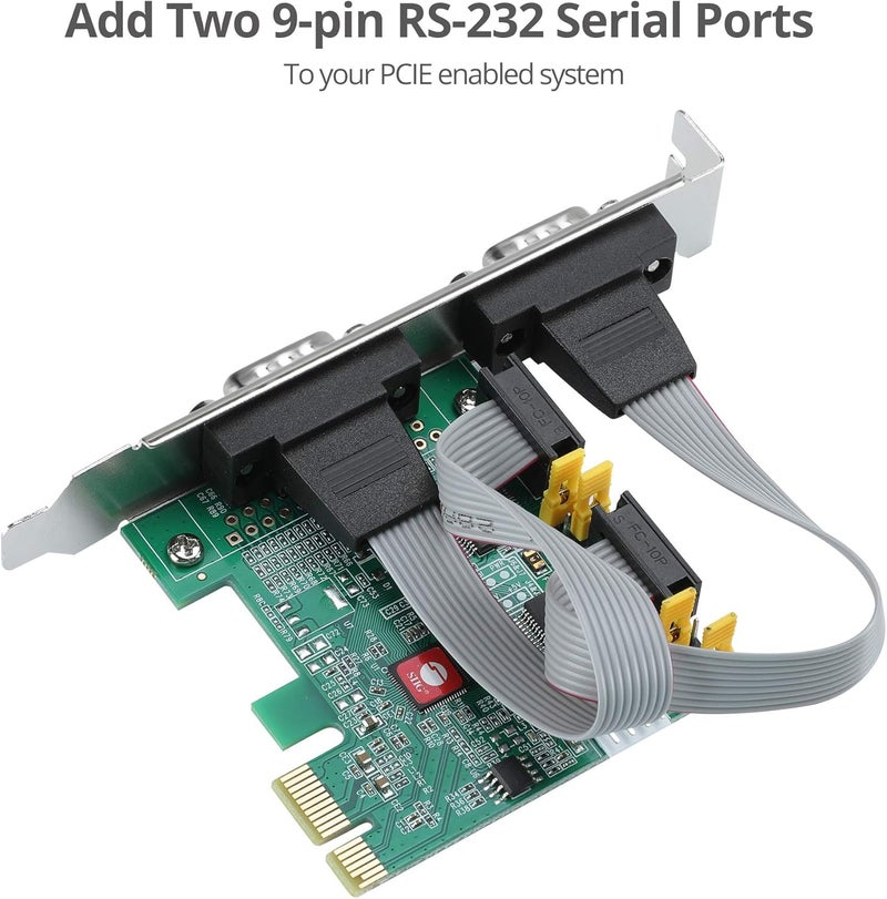 SIIG Dual Serial PCIe Card Adapter, 16650 UART, Baud Rates up to 250Kbps, PCIe 2.0 x1 to 2X RS-232 Male 9-pin DB9, RS-232 5V or 12V Power, ASIX AX99100 Chipset, Dual-Profile Brackets (JJ-E20711-S1) - Image 3