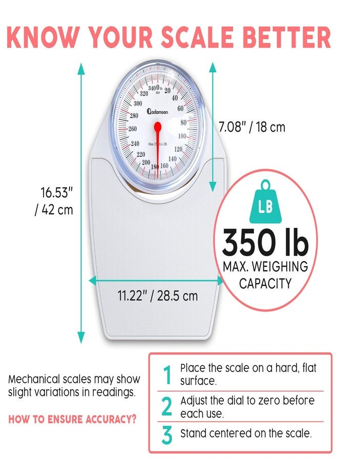 Adamson A24 Scales for Body Weight - Up to 350 LB - New Version - Anti-Skid Rubber Surface Extra Large Numbers - High Precision Bathroom Scale Analog - Durable with 20-Year Assurance - Image 3