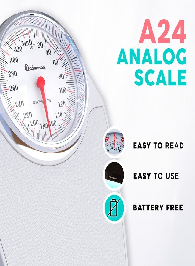 Adamson A24 Scales for Body Weight - Up to 350 LB - New Version - Anti-Skid Rubber Surface Extra Large Numbers - High Precision Bathroom Scale Analog - Durable with 20-Year Assurance - Image 2