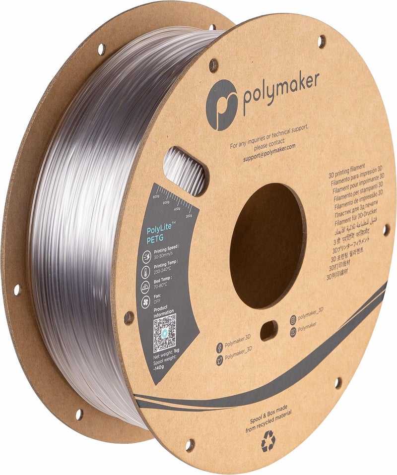 Polymaker PolyLite Clear 3D Printer PETG Filament 1.75mm 1kg, Legacy PETG Formula, +- 0.03mm Dimensional Accuracy, Reliable Everyday Filament, Strong Layer Bonding, Compatible with Most 3D Printers - Image 1