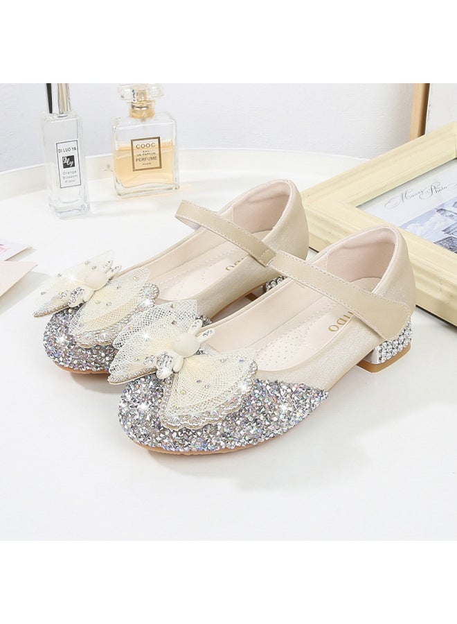 Children's Leather Shoes Summer New Rhinestone Girls' Princess Shoes High Heel Small Middle And Big Children Student Little Girl Single Shoes
