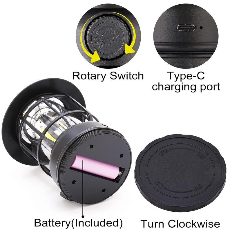 Kreshu High Capacity Portable Lanterns with Metal Handle and Rechargeable Solar Panal Ultra Bright LED Light with USB Charge Input Output Camping Lightweight Power Bank for Outdoor Black - Image 3