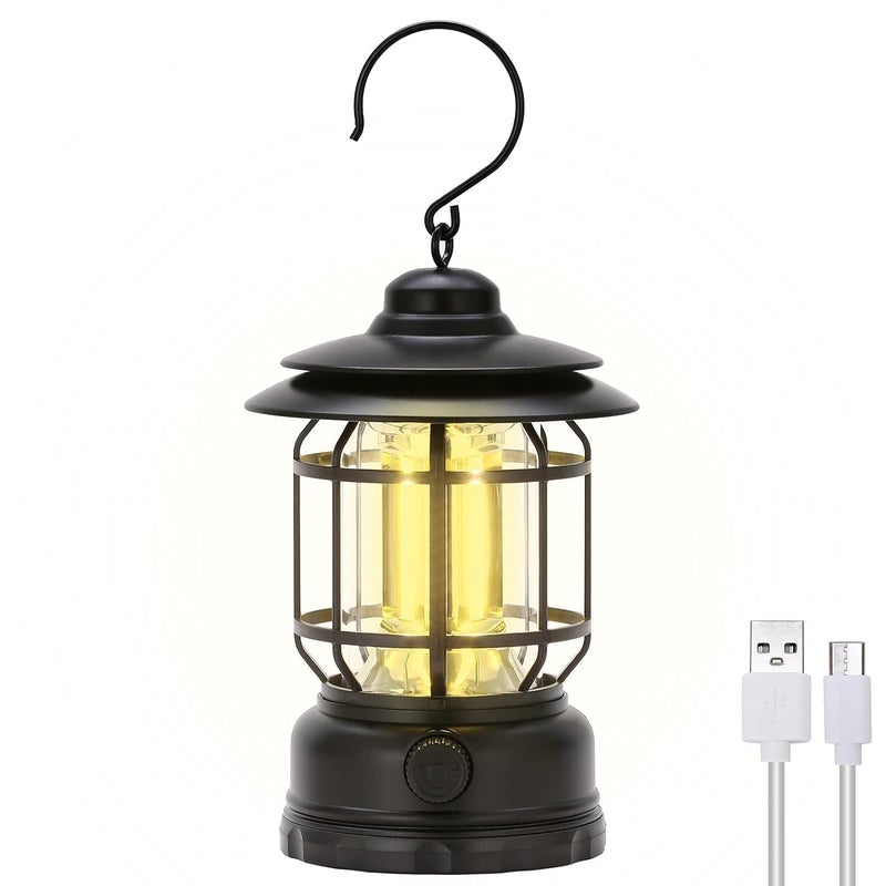 Kreshu High Capacity Portable Lanterns with Metal Handle and Rechargeable Solar Panal Ultra Bright LED Light with USB Charge Input Output Camping Lightweight Power Bank for Outdoor Black - Image 1