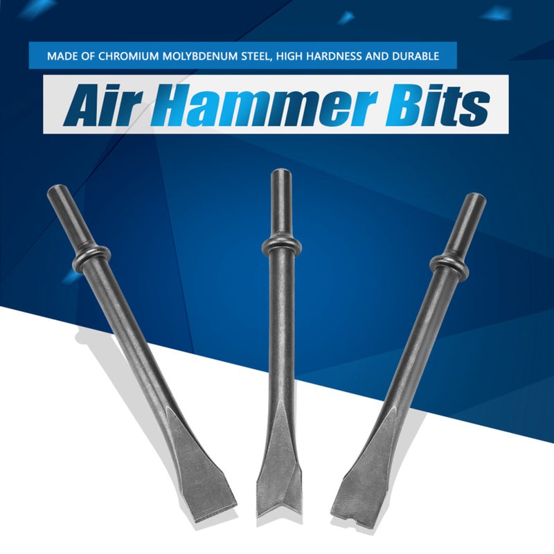 3pcs Air Hammer Chisel Set Extra Long Round Shank Pneumatic Hammer Bit Set - Image 2
