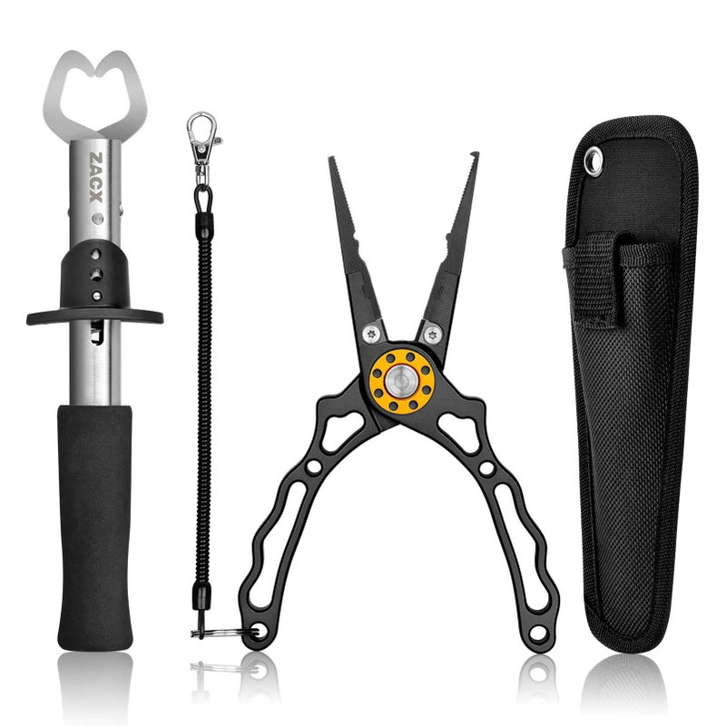 ZACX ZACX Fish Lip Gripper Pliers - Upgraded Muti-Function Hook Remover and Split Ring Pliers for Fly Fishing, Ice Fishing, Fishing Gear - Gift for Men (Package B) - Image 1