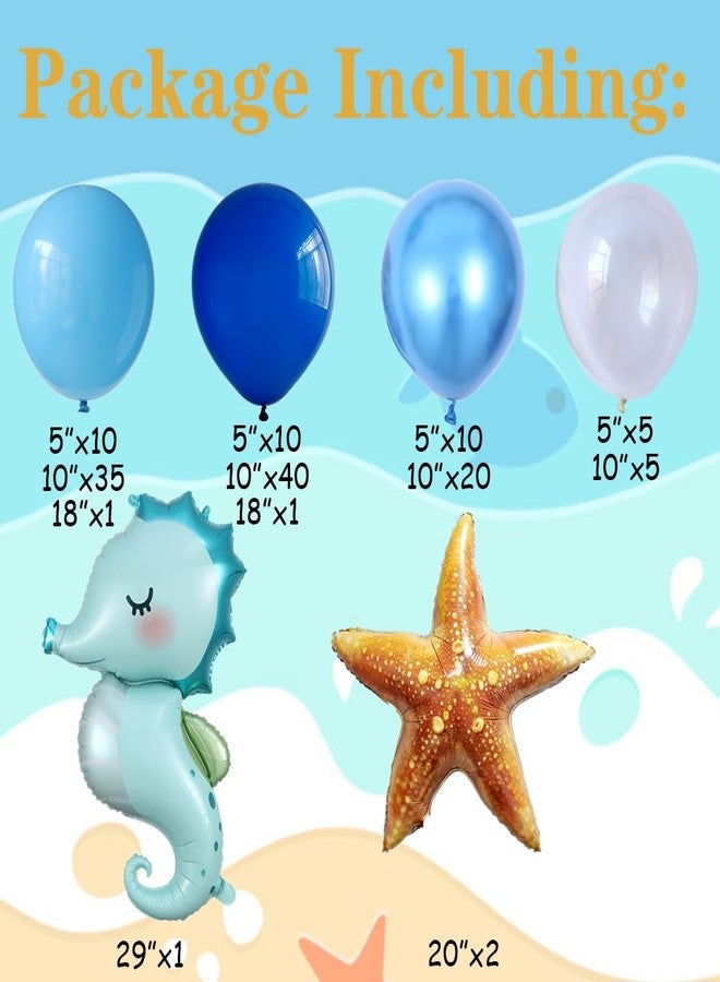 GIHOO Under the Sea Balloon Arch Kit 140pcs Blue Ocean Balloon Garland with Seahorse Inflatable Starfish Foil Balloons for Ocean Under the Sea Summer Beach Party Decorations - Image 2
