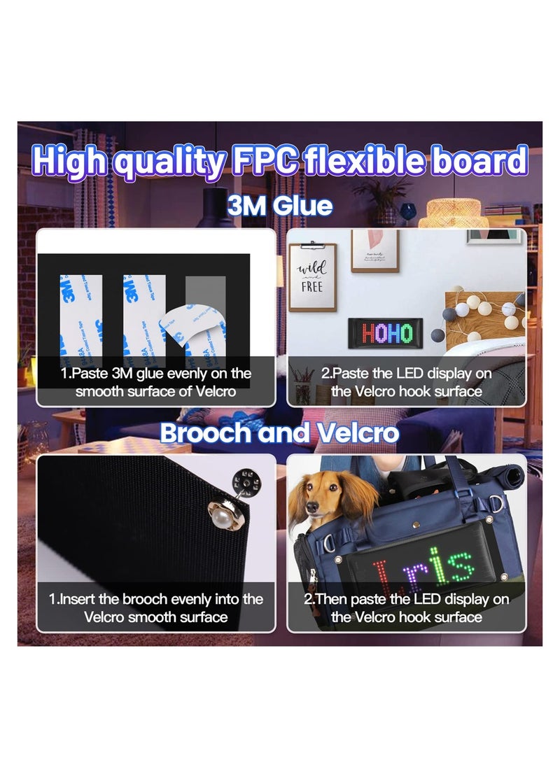 علامة LED ميني قابلة للشحن، 7.2''x3.4 علامة رسائل LED بلوتوث لاسلكية، علامة ضوء صغيرة للسيارة، تحكم ذكي عبر التطبيق، لوحة مصفوفة LED قابلة للبرمجة حسب الطلب لتزيين المنزل، السيارة، الحفلة