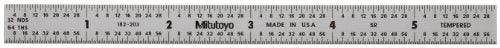 Mitutoyo 182-203, Steel Rule, 6" (5R), (1/32, 1/64, 1/10, 1/100"), 1/64" Thick X 1/2" Wide, Satin Chrome Finish Tempered Stainless Steel - Image 1