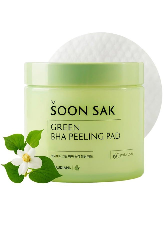 BEAUDIANI Green BHA soon sak peeling pad, 60pads, facial peel, Korean toner pads, exfoliating pads, pore tightening, soothing & hydrating, skincare pads, chemical peel pads, fruits extract - Image 1