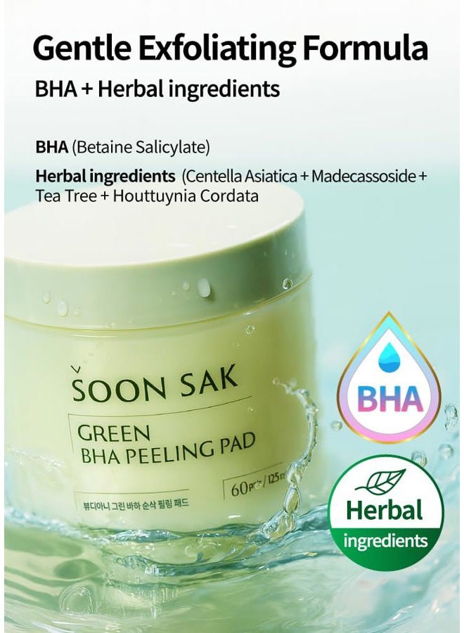 BEAUDIANI Green BHA soon sak peeling pad, 60pads, facial peel, Korean toner pads, exfoliating pads, pore tightening, soothing & hydrating, skincare pads, chemical peel pads, fruits extract - Image 4