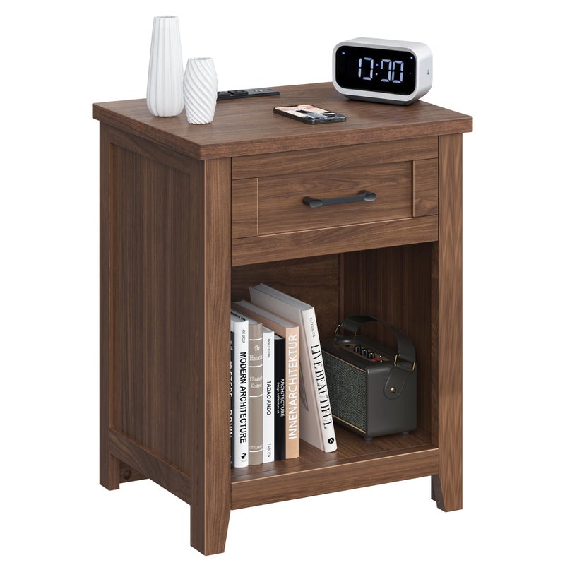 Decofy Farmhouse Nightstand with Charging Station & Large Storage, Modern End Tables with Outlets, USB Ports and Type-C Ports, Easy Assembly for Bedroom (Walnut) - Image 1