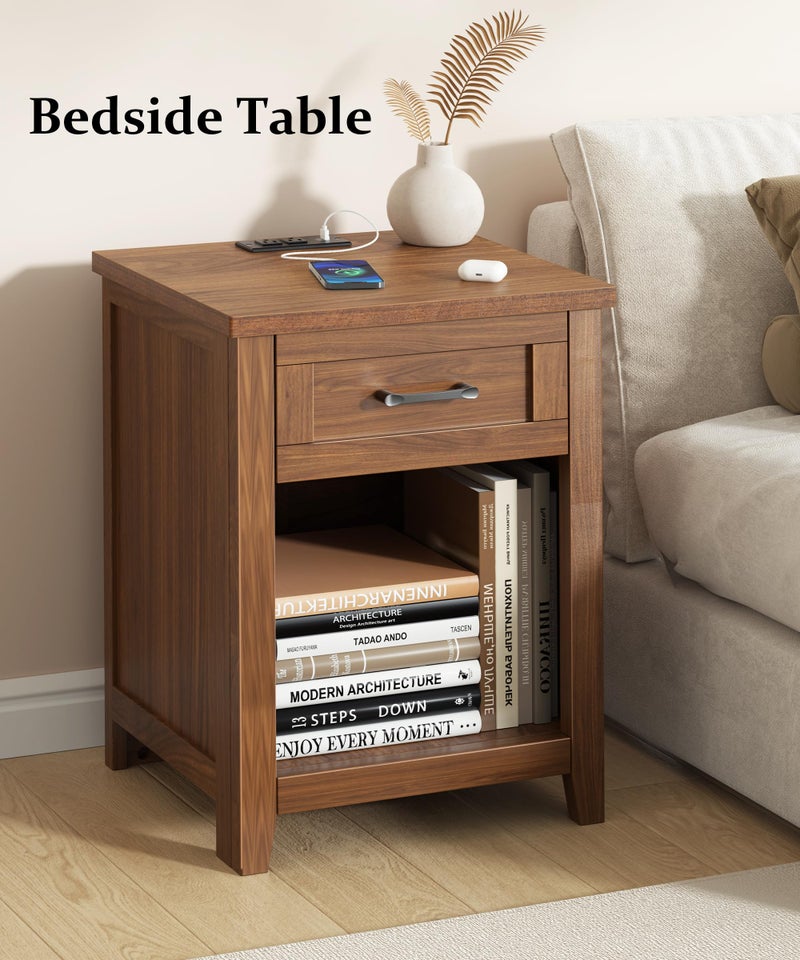 Decofy Farmhouse Nightstand with Charging Station & Large Storage, Modern End Tables with Outlets, USB Ports and Type-C Ports, Easy Assembly for Bedroom (Walnut) - Image 5