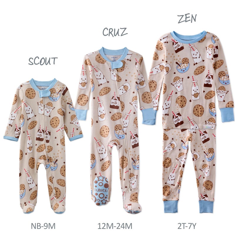 Butterblu Scout Sleep & Play 100% Organic Cotton Footed Zip Front Sleeper Pajamas for Baby Boys, Milk N' Cookie Crew, 0-3 Months - Image 3