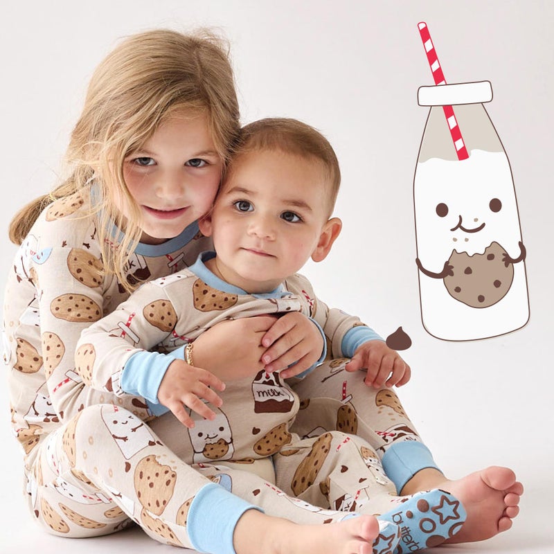 Butterblu Scout Sleep & Play 100% Organic Cotton Footed Zip Front Sleeper Pajamas for Baby Boys, Milk N' Cookie Crew, 0-3 Months - Image 1