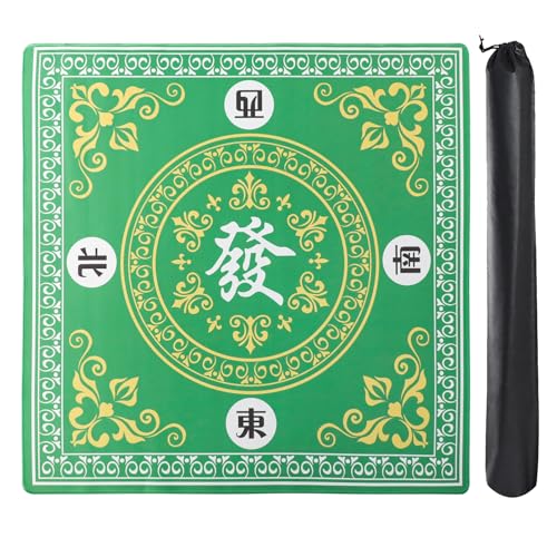 GUSTARIA Mahjong MatMahjong Game Table Mat with 3 Dice Carrying Bag315x315 Green Rubber AntiSlip Playmat for Mahjong Card Board Tile Games - Image 1
