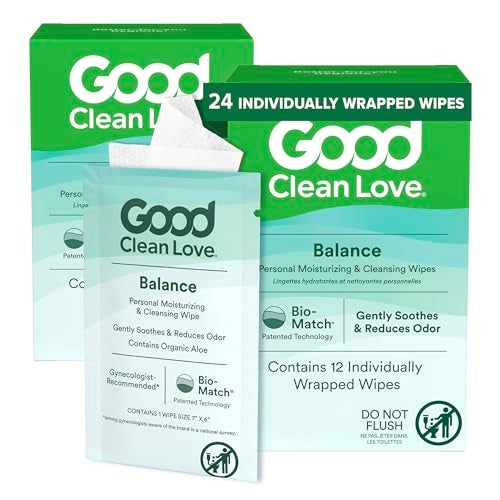 Good Clean Love جيد كلين لاف بالانس مناديل نسائية متوازنة الرقم الهيدروجيني، تدعم صحة المهبل بشكل طبيعي وتقلل الرائحة، منتج نظافة مرطب ومنعش غير مهيج مصنوع من الألوة العضوية، (24 قطعة) - Image 1