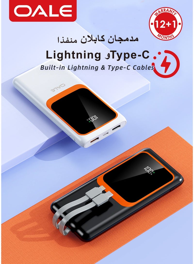 OALE iPower Q10000 Black, 10000mAh Power Bank, 22.5W Fast Charging, Built-in Lightning & Type-C Cables, Dual USB Output, Large Digital Display - Image 1