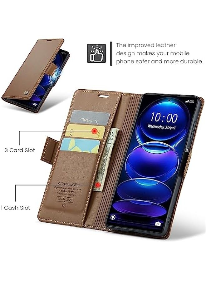 Xiaomi Redmi Note 12 Pro+ Plus Leather Flip Case - RFID Blocking, Slim, Shockproof, Brown - Image 3