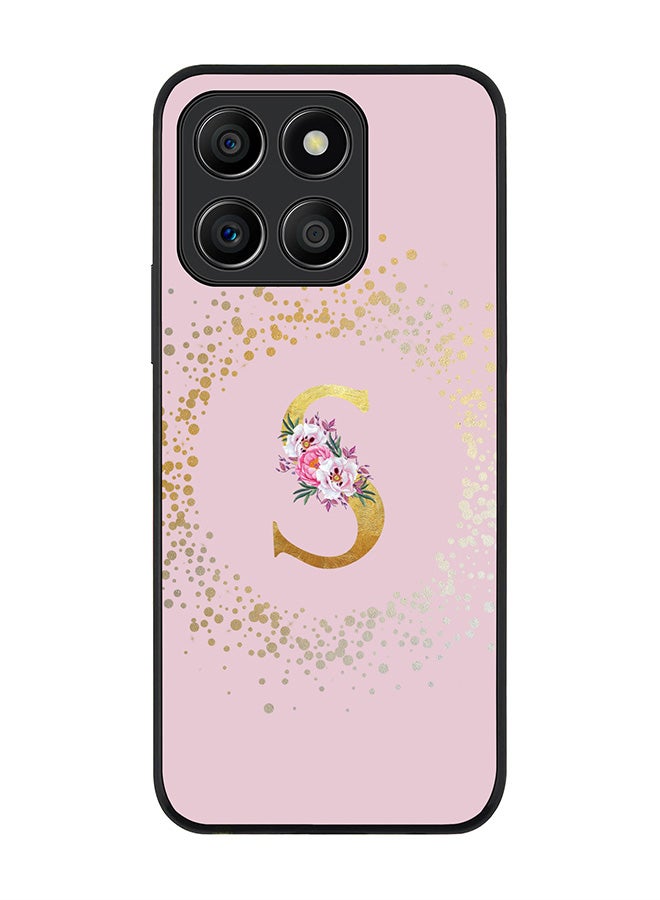 Stylizedd Rugged Black Edge Case for Honor X8b, Slim fit Case Thin Cover -  Custom Monogram Initial Letter Floral Pattern Alphabet - S  (Pink ) - Image 1