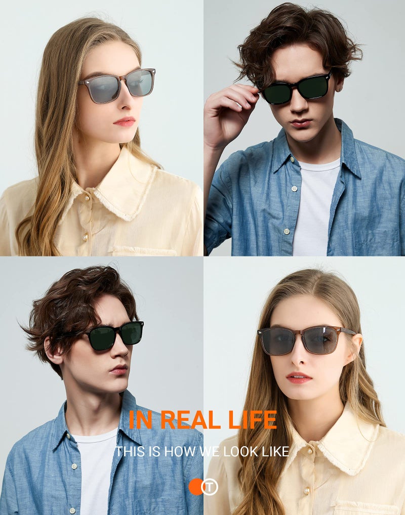 TIJN Polarized Sunglasses for Womens and Mens,Classic Square Frames Shades for UV Protection, Stylish and Trendy Sunnies - Image 2