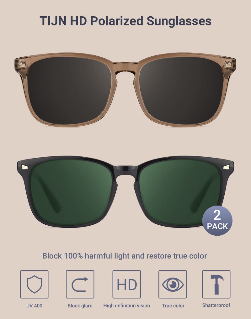 TIJN Polarized Sunglasses for Womens and Mens,Classic Square Frames Shades for UV Protection, Stylish and Trendy Sunnies - Image 3