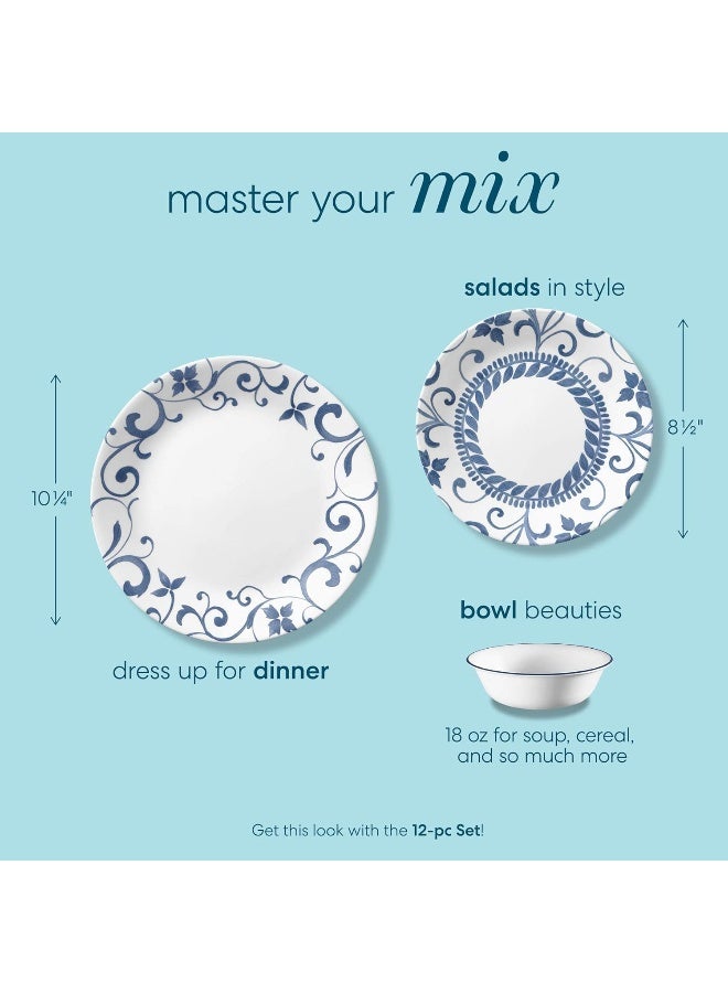 Corelle طقم أدوات مائدة كلاسيكي مقاوم للتشقق من كوريل 12 قطعة، أرتيميس 1X12 - Image 2