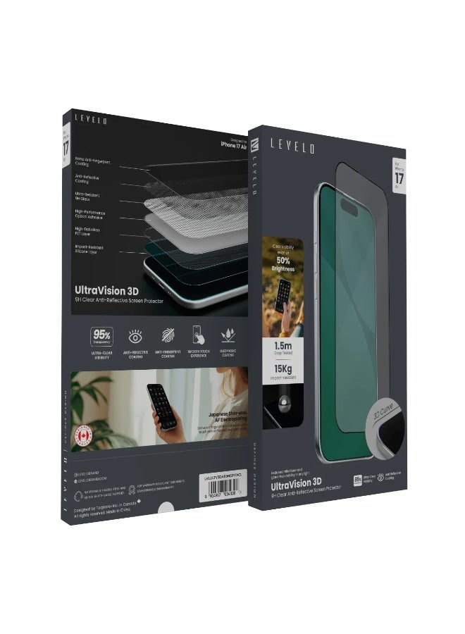 LEVELO iPhone 17 Air UltraVision 3D AR 9H Screen Protector / Ultra-Clear Visibility Glass - Clear - Image 5