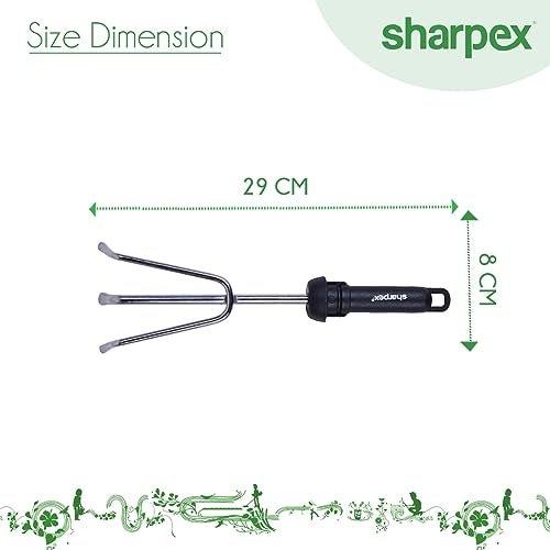Sharpex أداة زراعة يدوية من شاربيكس | مشط يدوي بمقبض مريح ناعم لأدوات الزراعة للحدائق المنزلية، خلط أو تقليب الكمبوست وتربة الحديقة | مشط يدوي بثلاثة أسنان - Image 2