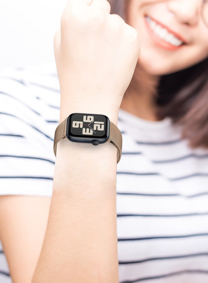Magnetic Clasp Band for Apple Watch 49mm 45mm 44mm 42mm (Series 1-3), Nylon Elastic Stretchy Strap Compatible with iWatch Series Ultra 10-1 - Warm Beige - Image 5