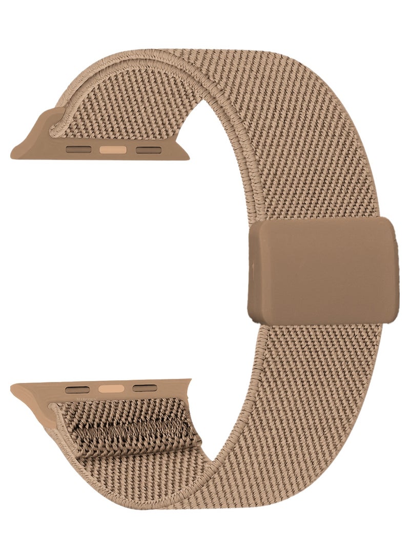 Magnetic Clasp Band for Apple Watch 49mm 45mm 44mm 42mm (Series 1-3), Nylon Elastic Stretchy Strap Compatible with iWatch Series Ultra 10-1 - Warm Beige - Image 1