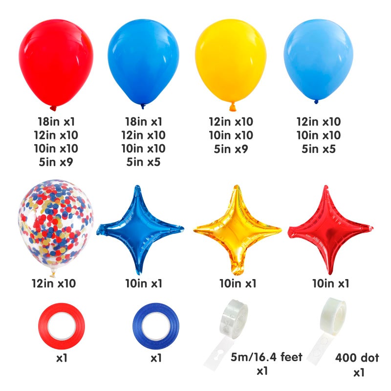 RUBFAC Carnival Circus Balloon Garland Arch Kit, 120pcs Red Blue Yellow Primary Color Balloons Rainbow Multicolor Confetti and Star Foil Balloons for Birthday Party Carnival Theme Decorations - Image 2