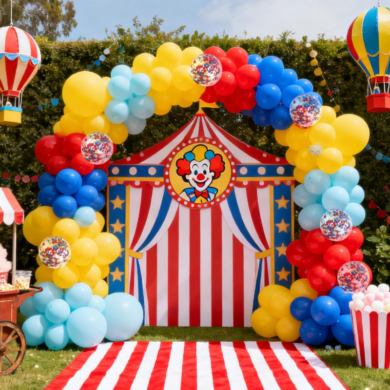 RUBFAC Carnival Circus Balloon Garland Arch Kit, 120pcs Red Blue Yellow Primary Color Balloons Rainbow Multicolor Confetti and Star Foil Balloons for Birthday Party Carnival Theme Decorations - Image 5