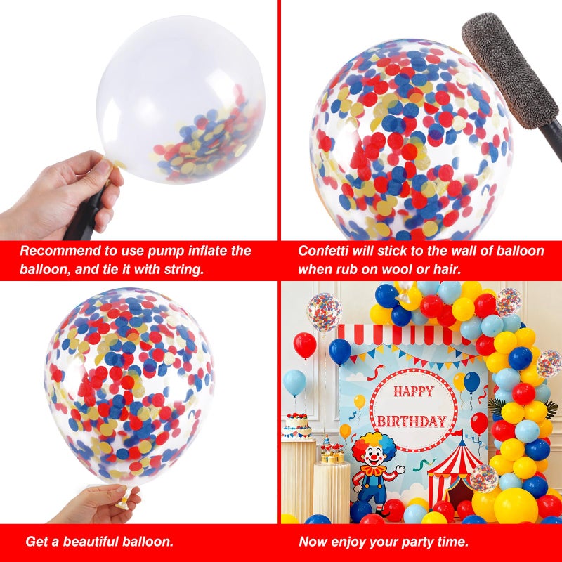 RUBFAC Carnival Circus Balloon Garland Arch Kit, 120pcs Red Blue Yellow Primary Color Balloons Rainbow Multicolor Confetti and Star Foil Balloons for Birthday Party Carnival Theme Decorations - Image 3