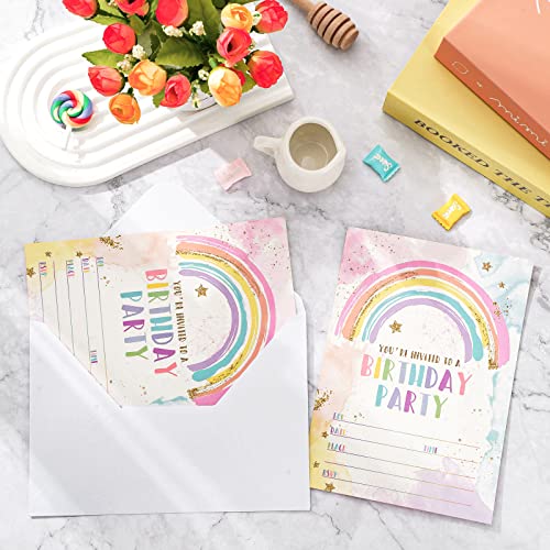 AnyDesign Rainbow Birthday Party Invitations with Envelopes Stickers Watercolor Birthday Paper Invitation Cards for Kids Party Celebration Supplies, Set of 20 - Image 4
