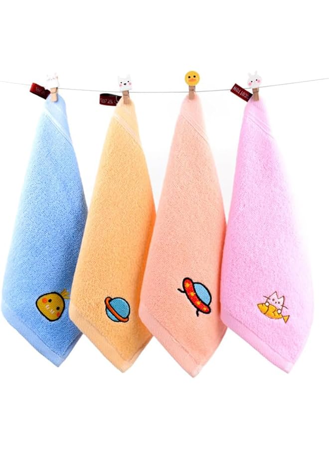 The Bros 4Pcs Cotton Cartoon Hand Towel with Hanging Loop, Cartoon Cute Hand Towels Small Square Towels Soft Water Absorbing Facial Towels for Kitchen Bathroom Kids Adults (Size: 25x25cm) - Image 1