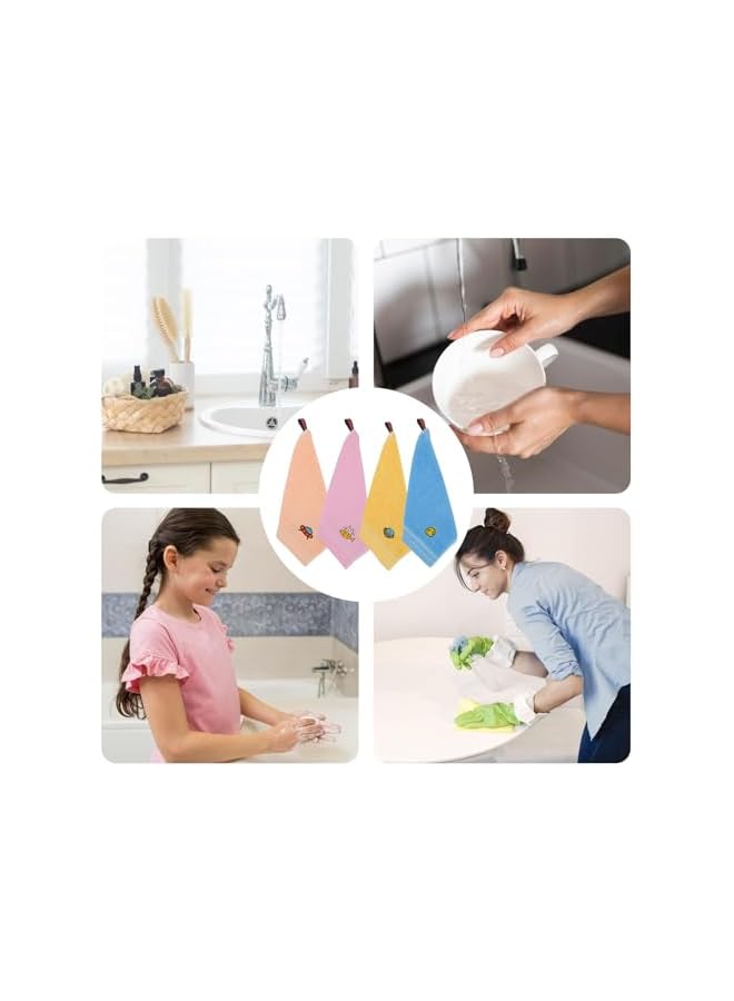 The Bros 4Pcs Cotton Cartoon Hand Towel with Hanging Loop, Cartoon Cute Hand Towels Small Square Towels Soft Water Absorbing Facial Towels for Kitchen Bathroom Kids Adults (Size: 25x25cm) - Image 5