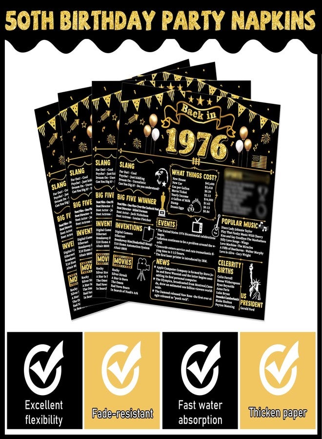 CHUNNIN 96Pcs 50th Birthday Plates and Napkins Back in 1975 Party Decorations Black Gold 50 Year Old Party Dessert Plates 1975 Tableware for 24 Guests 50th Theme Men Woman Birthday Supplies - Image 4