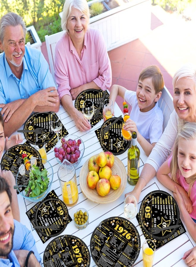 CHUNNIN 96Pcs 50th Birthday Plates and Napkins Back in 1975 Party Decorations Black Gold 50 Year Old Party Dessert Plates 1975 Tableware for 24 Guests 50th Theme Men Woman Birthday Supplies - Image 5