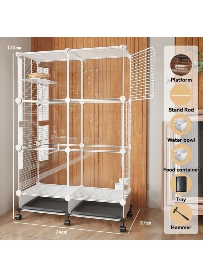 والالا قفص طيور من الحديد المطاوع، قفص ببغاء متحرك بثلاث طبقات مع عجلات، رؤية بزاوية 360 درجة، بيت طيور تفاعلي واسع، قفص طيران للطيور الأليفة المتوسطة والصغيرة (شفاف) - Image 1