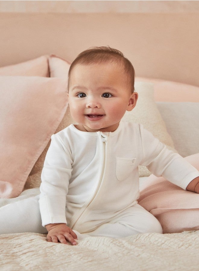 MORI Baby Unisex Clever Pajamas in Blue Stripe with Two Way Zip - Comfort Footed Nightwear for Boys and Girls - 0-3 Months - Image 2