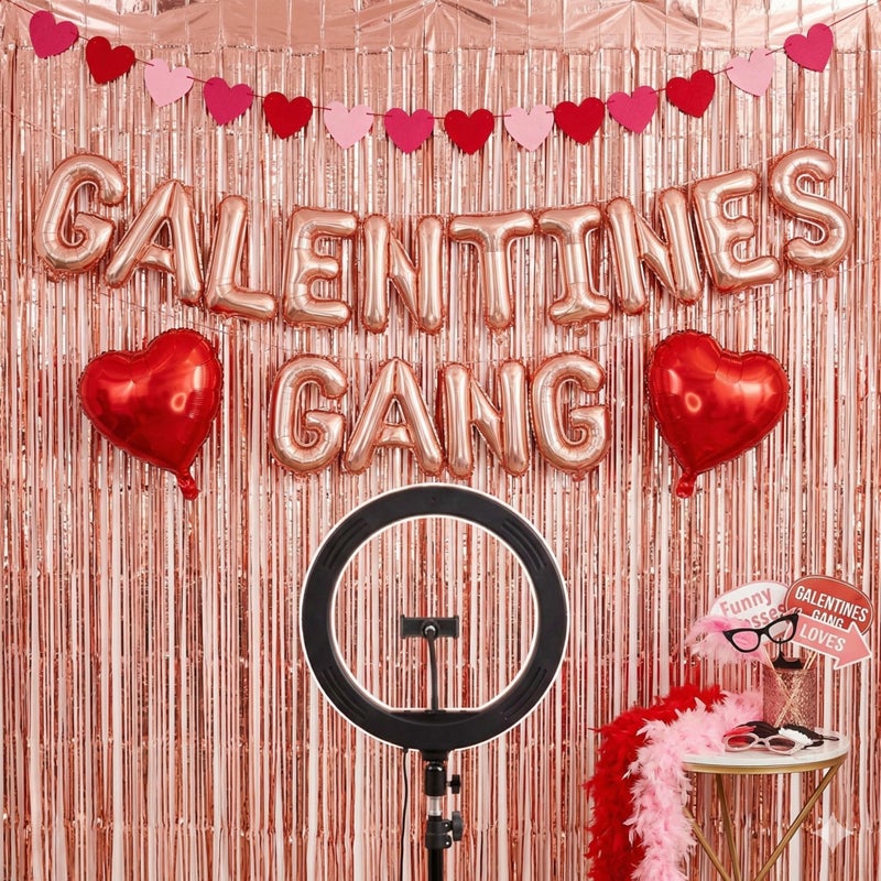 HALOGATE Galentines Day Decorations Setï¼ŒIncludes 16 inch Rose Gold Galentines Gang Letter Balloons Banner, Red Heart Foil Balloons, Felt Heart Garland Banner, Galentine's Party Decor,Valentine's Day Supplies - Image 5