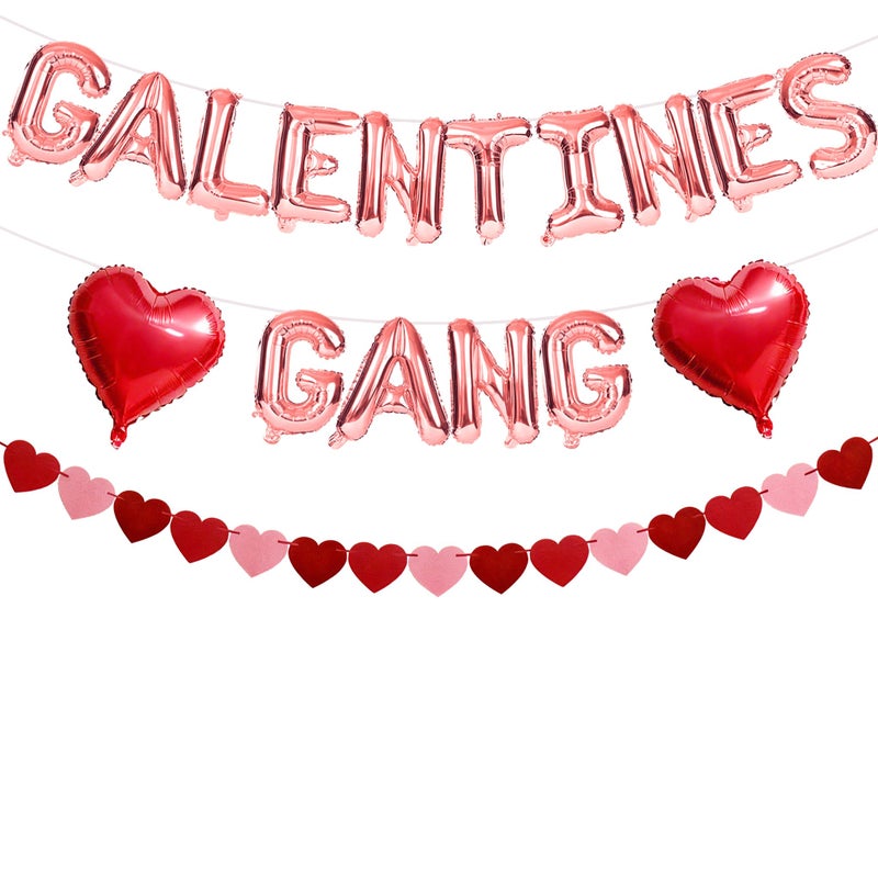HALOGATE Galentines Day Decorations Setï¼ŒIncludes 16 inch Rose Gold Galentines Gang Letter Balloons Banner, Red Heart Foil Balloons, Felt Heart Garland Banner, Galentine's Party Decor,Valentine's Day Supplies - Image 1